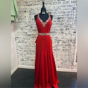 Red Embellished Evening Gown - Elegant Formal Dress XS